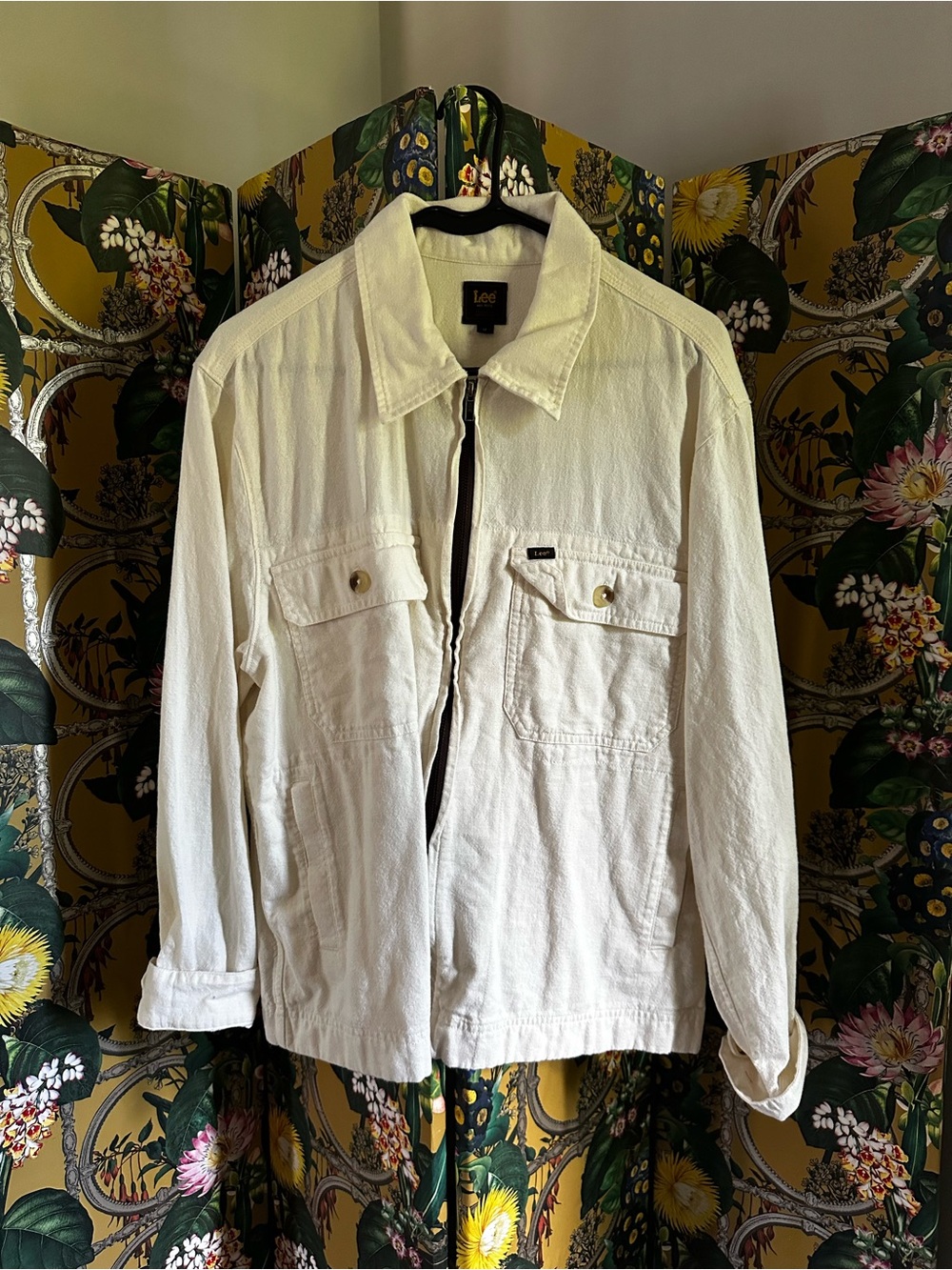 Lee Men’s Cream Utility Workwear Full Zip Lightweight Jacket Medium Raw Cotton